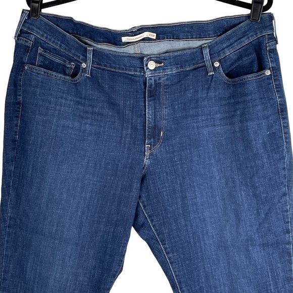 LEVI'S FRAYED RAW HEM DARK WASH BLUE CROPPED STRETCH BOHO JEANS - Picture 5 of 13